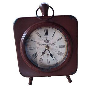 Vintage Paris 1925 Table Clock W/ Roman Numerals & Black Accents Kitschy Cottage